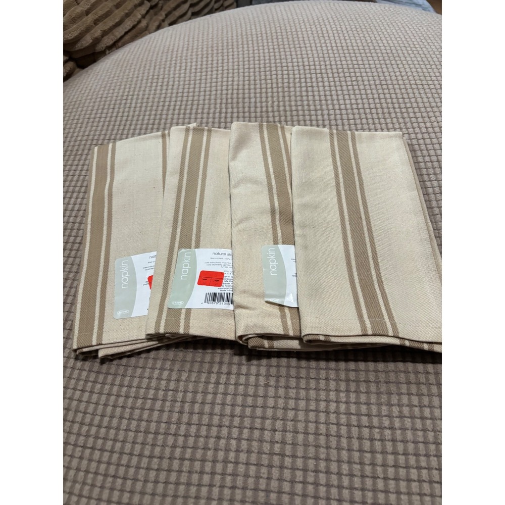 Target Home Natural Stripe Cloth Napkins Set of 4 Beige Cream 100% Cotton 20x20